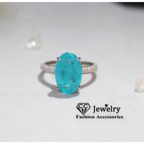 CC Created Topaz Ring S925 Silver Wedding Party Jewelry Blue Crystal Gemstone Elegant Ring Oval Shape Fine Accessories CC1661