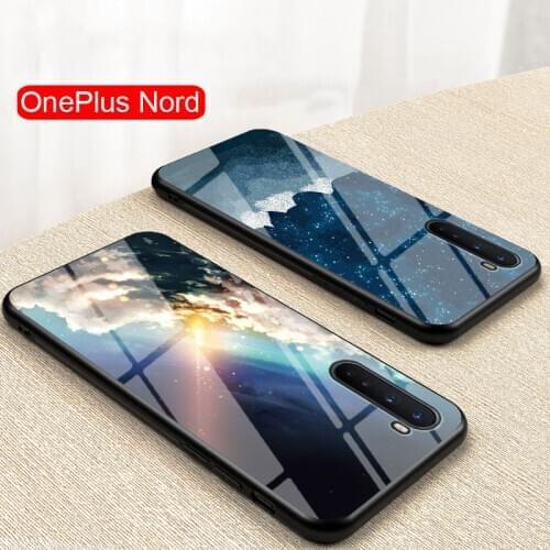 For OnePlus Nord Case Gradient Painted Glass phone case for OnePlus 8 7T Pro Nord 5G 1+ Nord Starry Sky Back Cover For One Plus