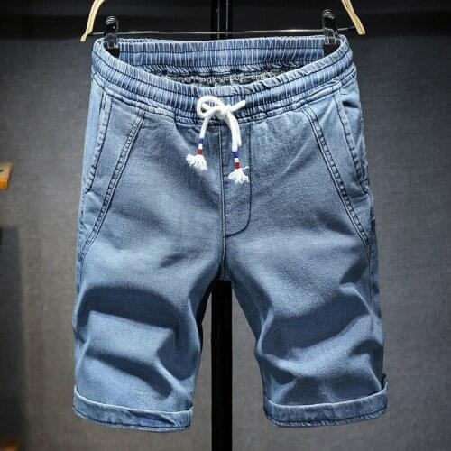 XD5503 Men Summer Oversized Denim Shorts M-6Xl Large Size Loose Jeans Washed Elasticity Straight All-Match Knee Length Pants
