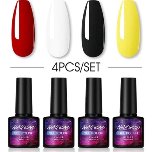 NAILWIND Nail Polish Set 4Pcs Glitter Diamond Gel Varnish Hybrid Semi Permanent Need UV/LED Lamp Base Top Nail Gel Polish