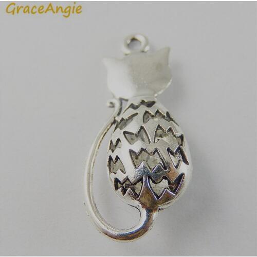 GraceAngie 10PCS/Pack Alloy Silver Color Cute Hollow Cat Jewelry Findings Pendant Charms For Child Little Girl Best Birthday