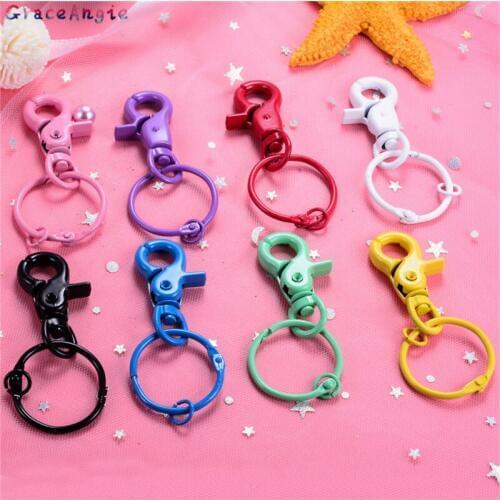 GraceAngie 5pcs Metal Paint Lobster Buckle Key Chain Hook Round Key Rings DIY For Women Bag Decor Men Fashion Jewelry Accessory