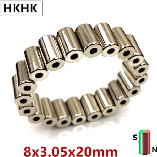 6-12P Diametrically Magnet Ring Tube Diameter 8x3.05x20 mm Precision NdFeB High Temp. Neodymium Permanent Rare Earth Magnetics