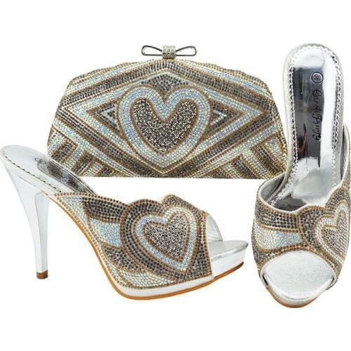 Ladies Italian Shoe and Bag Set Silver Color Italian Shoe with Matching Bag Set 2018 Nigerian Shoes and Bag Set for JZC005