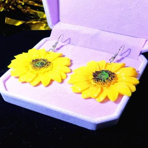 Sunflower Earrings Flower Ear Hook Yellow Big Earrings Korea Temperament Net Red Personality Exaggerated Earrings Summer Wild
