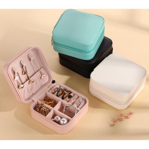 Multifunction Leather Jewellery Organizer With Mirror Zipper Jewelry Ring Necklase Earring Case