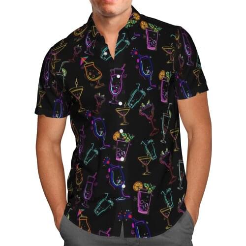 Wine glass Print Short Sleeve Shirts For Men Loose Cardigan Button Shirts Plus Size Hawaiian Style Summer 2021 Ventilated Shirt