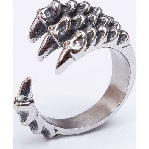 TrustyLan Size 7-12 Punk Rock Stainless Steel Mens Rings Man Gothic Biker Jewelry Silver Color Dragon Claw Finger Ring Male