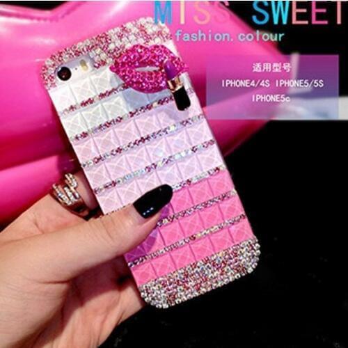 New Fashion Bling Diamond Cristal Chain Rouge and Kiss Clear Case Cover Skin For iphone12 11 Pro MAX X XS MAX XR 6 8 7 PLUS case