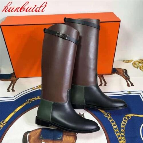 Autumn Trendy Two Tone Boots Color Matching Upper Martin Boots Buckle Design Flat Soled Shoes Personality Fashion Boots