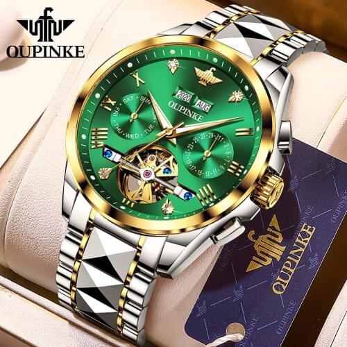 OUPINKE Swiss Luxury Fashion Business Automatic Watch Men Sapphire Stainless Steel Multifunction Mechanical Wristwatch 3186