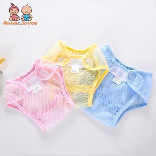 3pc Baby Diapers Reusable Nappies Cloth Diaper Washable Mesh Pocket Nappy Summer Breathable Diapers size80/90/100