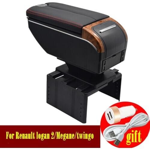 For Renault logan 2/Megane/twingo armrest box Double doors open 7USB Centre Console Storage Box Arm Rest