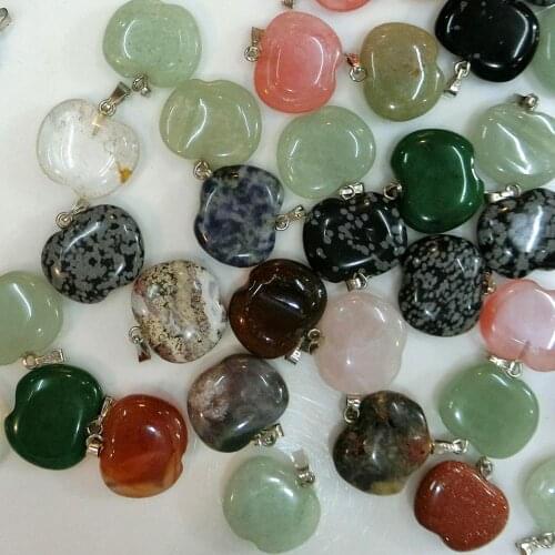 100PCS For Wholesales Apple Shape Natural Stone Pendants Jewelry Making Necklace Earrings Accesorios Reiki Chakra Pendant
