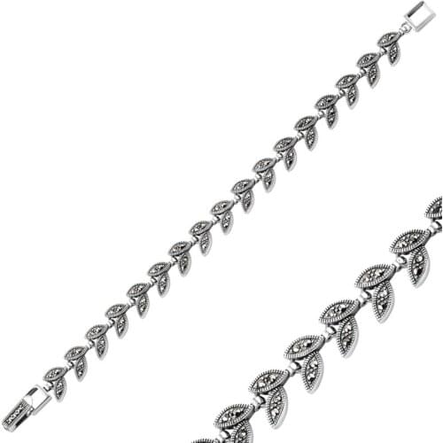 Silverlina Silver Marcasite Cubic Zirconia Leaf Bracelet