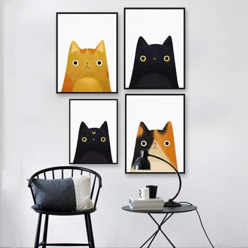 Modern Cute Cat Poster Painting Animal Print Childrens Room Decorative Hanging Painting Wall Art Wall Pictures for Living Room