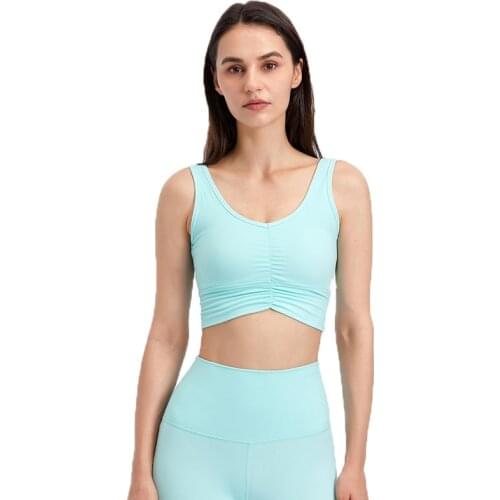 Ruched Naked Feel Sports Bras Padded Fitness Crop Tank Top Women Longline Anti-sweat Workout Yoga Bra Athletic Brassiere