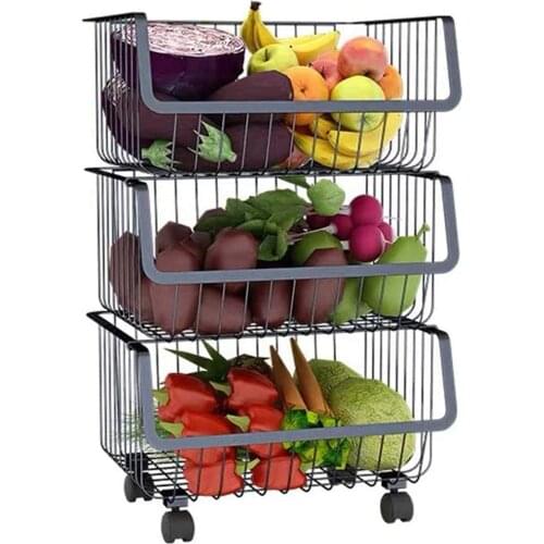 Multi Layer Rolling Stackable Fruit Baskets 2 Tiers Storage Organizer Cart Fruit Vegetable Basket Trolley Cart Shelf Kitchenware