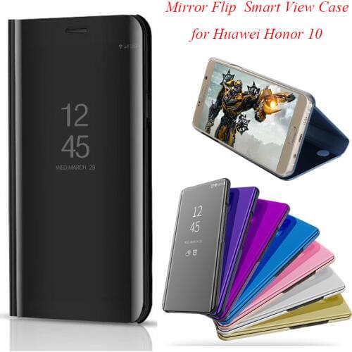 Honor10 Smart Flip Stand Mirror Case For Huawei Honor 10 Case Clear View PU Leather Cover For Huawei Honor 10 Case Cover