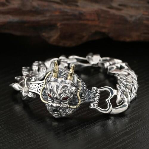 Domineering Trend Silver Men Bracelet Dragon Chinese Style Retro Creative Faucet Thick Hip-hop Jewelry Accessory