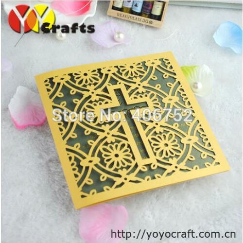 High quality cross wedding invitation card gold carved wedding invitations Wedding Event Party Supplies 50 sets