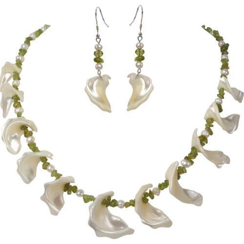 YACQ Mother of Pearl Peridot 925 Sterling Silver Choker Necklace Dangle Drop Earrings Jewelry Sets Gifts for Women Mom