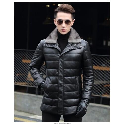 Winter Geniune Leather Jacket Men Real Sheepskin Coat 2020 New Plus Size 4XL Warm Long Duck Down Male Overcoat LX1102