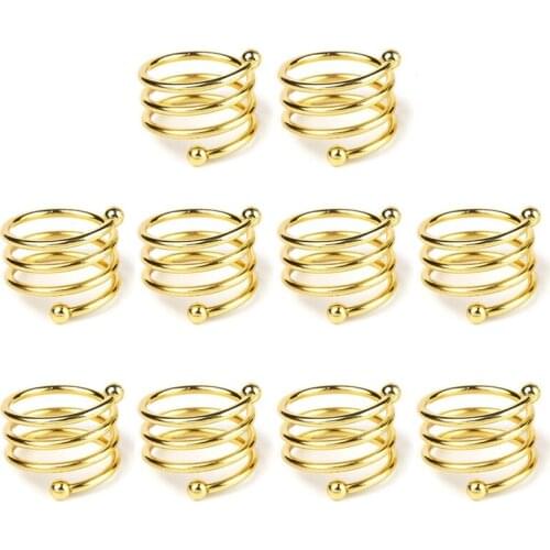 10 Pieces of Golden Napkins and Round Napkin Holders for Weddings, Dinner Parties, Table Decorations