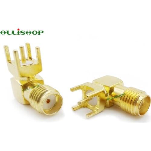 2Pcs SMA Female Right Angle Solder PCB Mount RF Connector Adapter Goldplated RF Coax Connectors