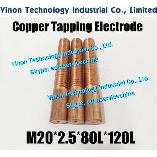 5PCS Pack) M20*2.5*80L*120Lmm edm Copper Threading Electrode, Thread Length 80mm, Overall Length 120mm with hole