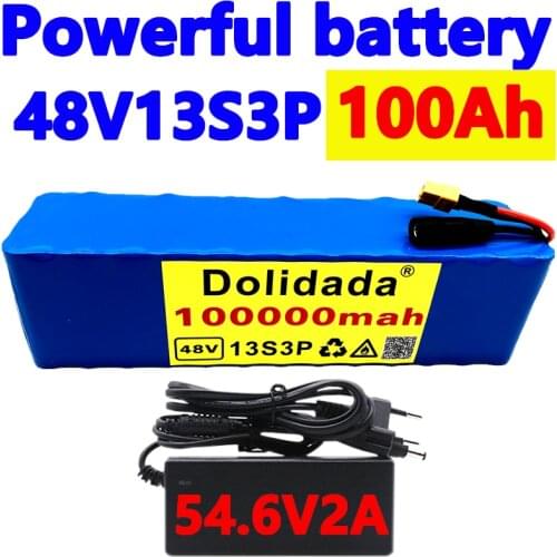 100% New 48v battery agli ioni di liio 48v 100Ah 1000w 13S3P battery 54.6v E-bike Motorino bicicletta Elettrica BMS + charger