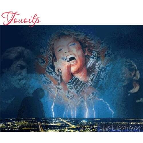 TOUOILP 5d Diamond Painting johnny hallyday DIY 3D Diamond Embroidery Wooden huts Blue Light Beautiful Winter Scenery Mosaic