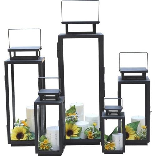 American Metal Candlestick Street Windproof Glass Candle Holders Christmas Wind Lamp Wedding Props Home Decoration