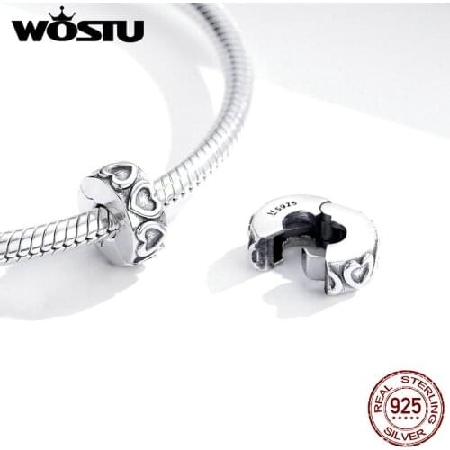WOSTU Stopper Spacer Beads 100% 925 Sterling Silver heart-shaped relief Charm Fit Original Bracelet Jewelry Accessories FIC1557