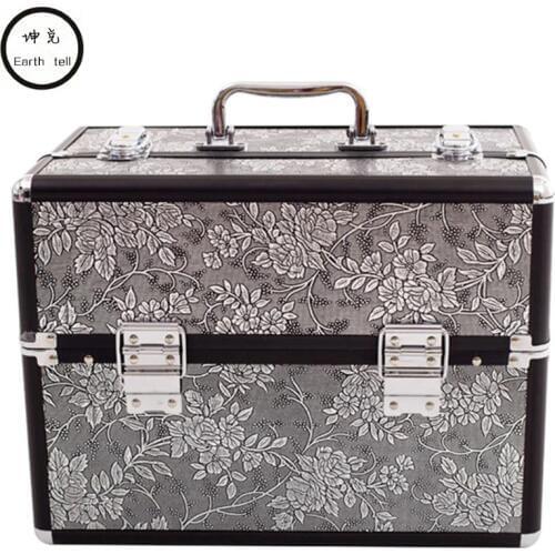 Aluminum alloy Professional Toolbox Suitcase Cosmetic Case,Jewelry Makeup Storage Box Wedding Birthday Gift Travel Luggage Bag
