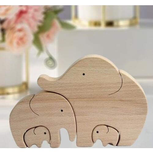 Wooden Elephant Sculpture Statue, Art Animal Figurine Home Decor Living Room TV Shelf Ornaments Artwork Mothers Day Gift