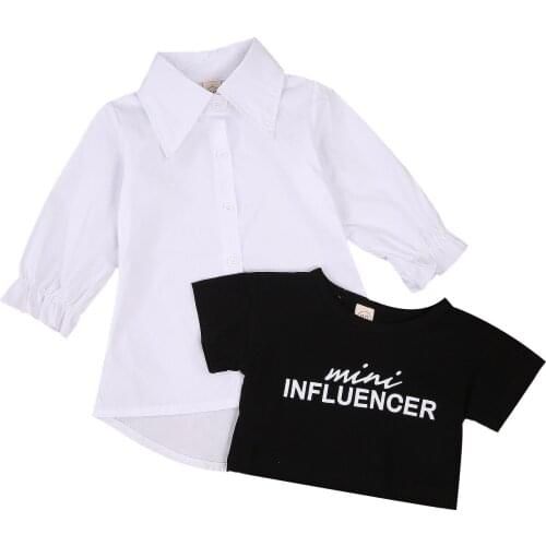 Childrens Clothes Infant Baby Girls Dress + T Shirts 2pcs Letter Print Tops Solid Long Sleeve Single Breasted Shirts Dresses