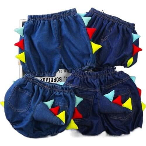 2020 New Childrens Denim Shorts Boys Dinosaur Tail Patchwork PP Pants Cute Look Cotton Bread Short Toddler Girls Cowboy Briefs