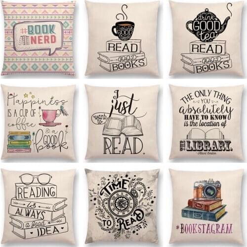 Hot Sale Happy Days Nice Tea Reading Good Books Beautiful Life Gorgeous Words Decorative Letters Cushion Decor Sofa Throw Pillow