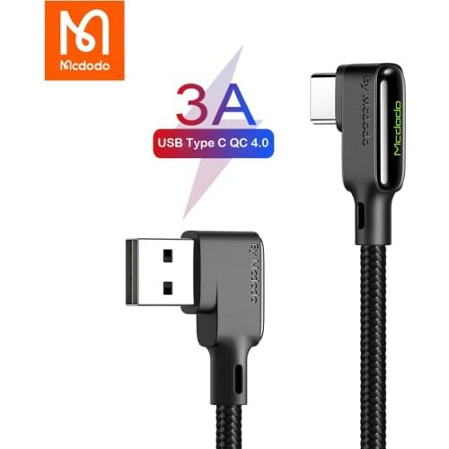 Mcdodo USB C Cable Double bend Fast Charge 3A QC4.0 USB Type C for Huawei P40 Xiaomi Samsung Galaxy S10 9 Plus Mobile Phone Cord