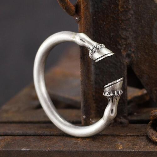 Quality Handmade Fashion Vintage Horseshoe Resizable S925 Sliver Bracelet For Men Women Horse Hoof Animal Bracelet Jewelry