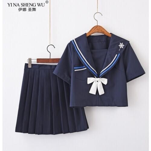 Classic Navy Sailor Suit With Neckline Japan/Korean Female Students Uniforms JK Student Clothing Sets Girls Anime COS Sailor