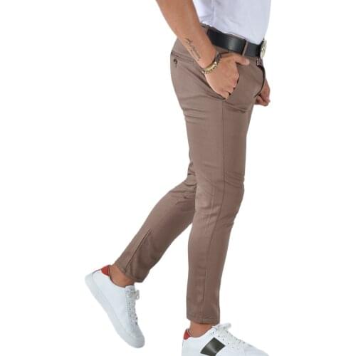 Mens Slim Fit Linen Pants Brown Flexible Comfortable Elegant