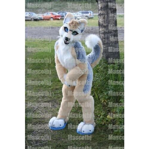 Furry Husky Dog BENT LEGS Fursuit Mascot Costume Faux Fur Suit Cosplay Party Outfit Dress Adult Size Outdoor Decorations