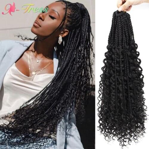 X-TRESS Goddess Box Braids Crochet Hair with Curly Ends Synthetic Braiding Hair Extensions for Black Woman Crochet Braid Hair