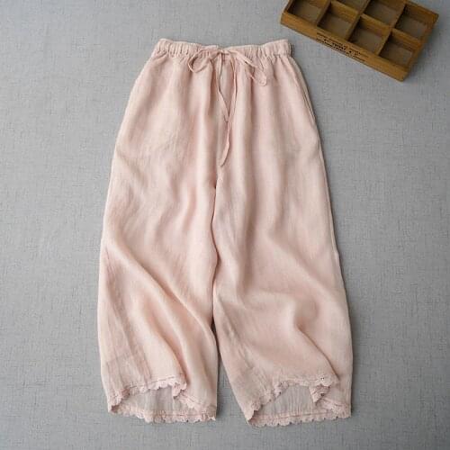Summer comfortable and cool ramie hem hook lace Capris