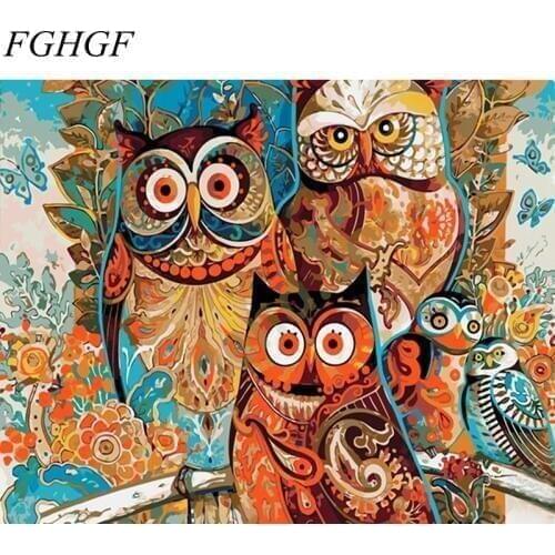 FGHGF Unframed Picture Painting By Numbers Owl DIY Painting Coloring By Numbers Wall Art Home Decor For Home Digital Paintings