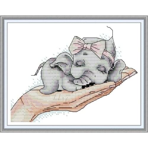 Super cute baby elephant cross stitch kit aida 14ct 11ct count printed canvas stitches embroidery DIY handmade needlework