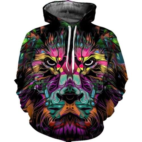 REAL American SIZE High Quality Abstract Lion Sublimation Printing Plus Size Hoodies