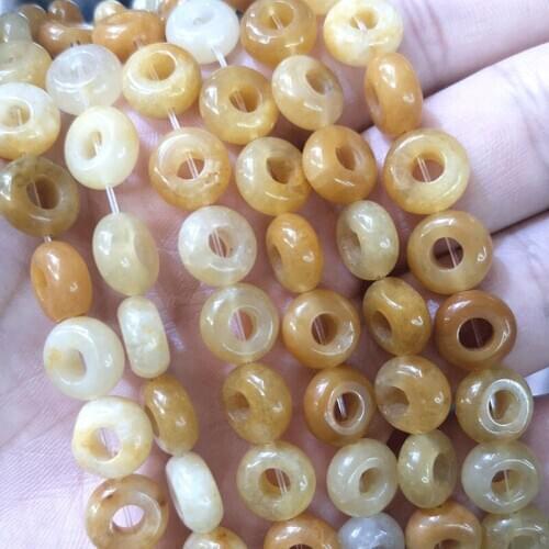 Natural Wheel Shape 5MM Big Hole Yellow Jades Loose Round Gem Stone Spacer Beads For Jewelry Making DIY Bracelet Earrings 10MM